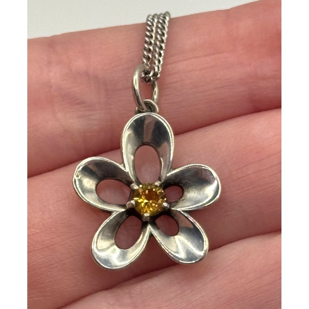 James Avery Retired Sterling Silver Citrine Flower Pendant and Chain Necklace